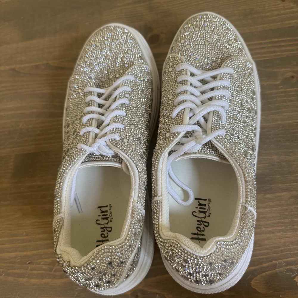 Hey Girl By Corkys Womens 9 Bedazzle Rhinestone Platform Sneakers Lace Up Shoes - Picture 6 of 8